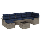 Gartensofa-set mit Kissen 8 pcs Grau und Marineblau Poly-Rattan