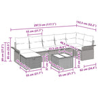Gartensofa-set mit Kissen 8 pcs Grau und Marineblau Poly-Rattan
