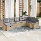 Gartensofa-set mit Kissen 8 pcs Beige und Hellgrau Poly-Rattan