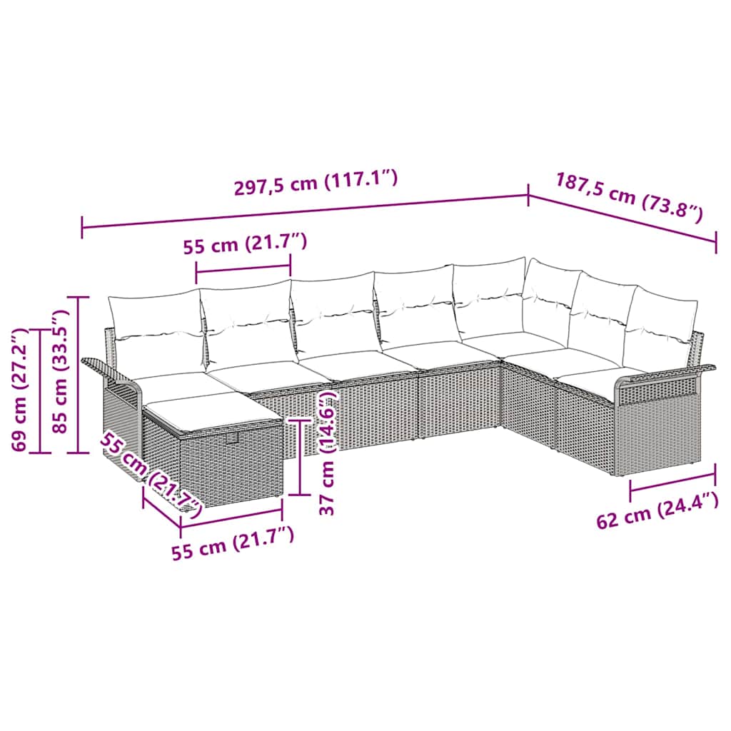 Gartensofa-set mit Kissen 8 pcs Beige und Hellgrau Poly-Rattan