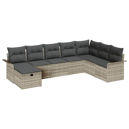 Gartensofa-set mit Kissen 8 pcs Hellgrau Poly-Rattan