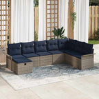 Gartensofa-set mit Kissen 8 pcs Grau und Marineblau Poly-Rattan