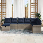 Gartensofa-set mit Kissen 8 pcs Grau und Marineblau Poly-Rattan