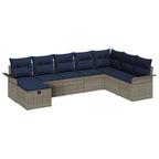 Gartensofa-set mit Kissen 8 pcs Grau und Marineblau Poly-Rattan