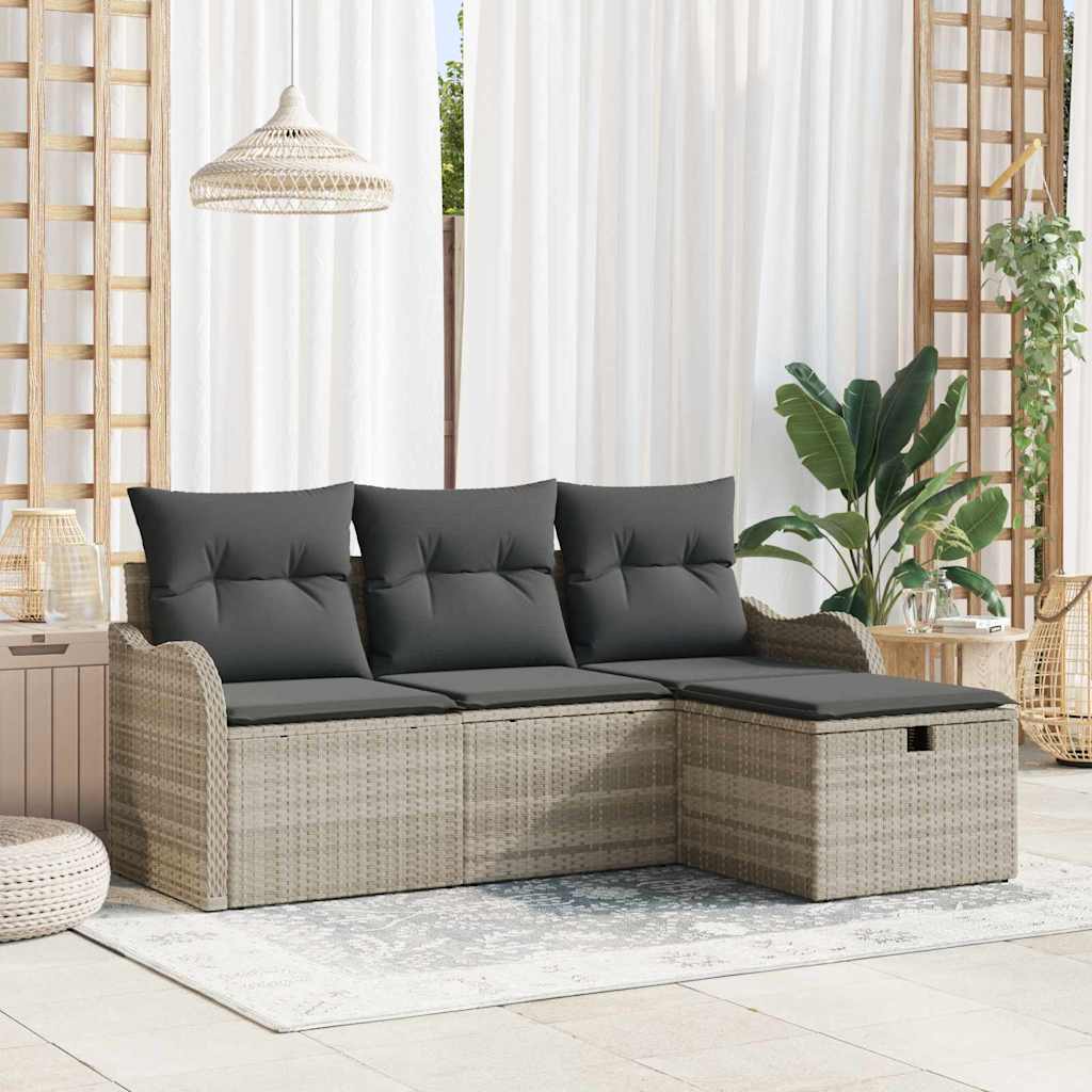 Gartensofa-set mit Kissen 4 pcs Hellgrau Poly-Rattan