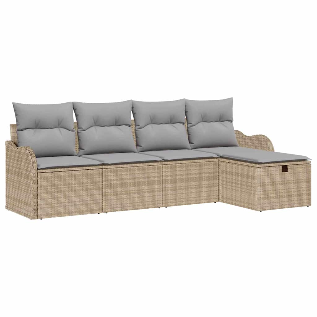 Garten-Sofa-Set mit Kissen 5 pcs Beige und Hellgrau Poly Rattan