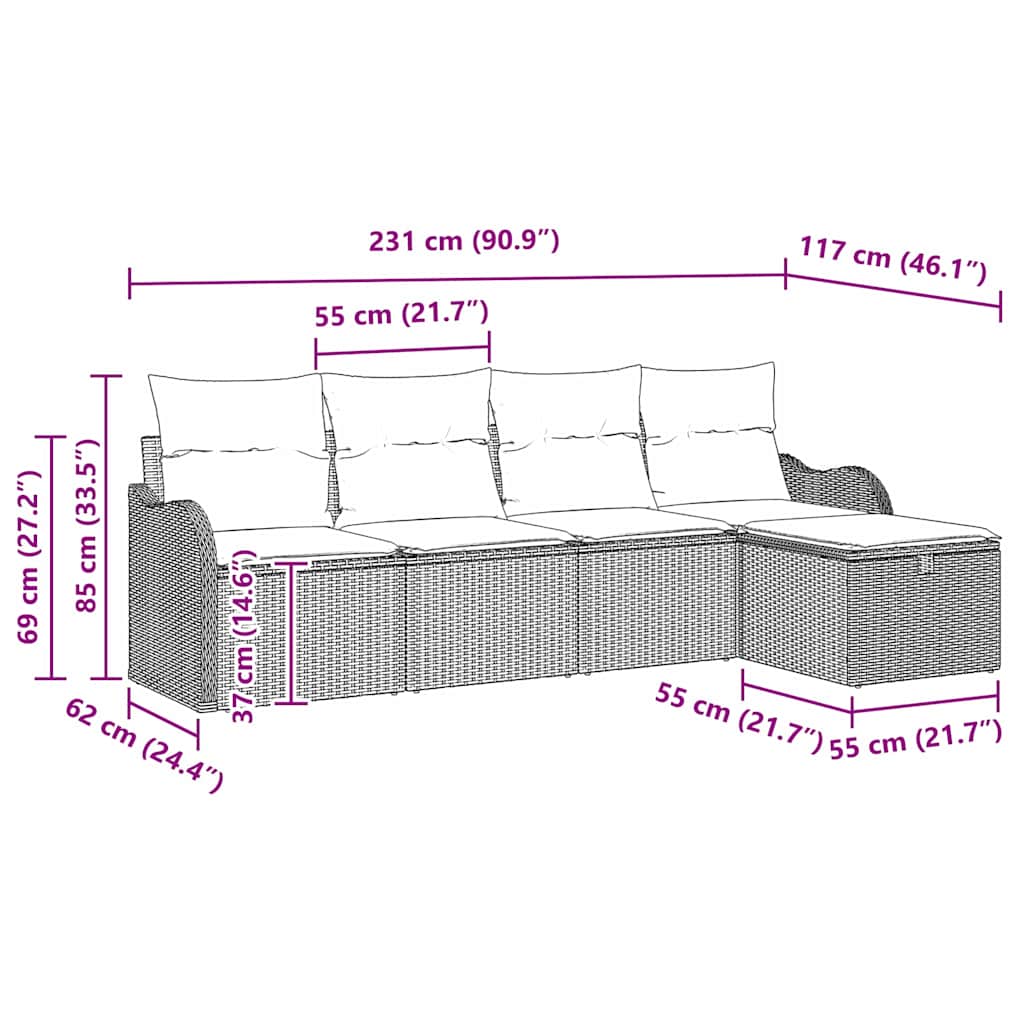 Garten-Sofa-Set mit Kissen 5 pcs Beige und Hellgrau Poly Rattan