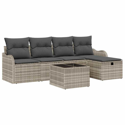 Gartensofa-set mit Kissen 6 pcs Hellgrau Poly-Rattan
