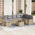 Sofa Set mit Kissen 9 pcs Beige und Hellgrau Poly-Rattan