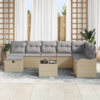 Sofa Set mit Kissen 9 pcs Beige und Hellgrau Poly-Rattan