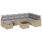 Sofa Set mit Kissen 9 pcs Beige und Hellgrau Poly-Rattan