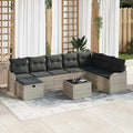 Sofa Set mit Kissen mit Speicher 9 pcs Hellgrau Poly-Rattan