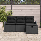 Sofa Set mit Kissen mit Speicher 4 pcs Schwarz Poly-Rattan