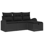 Sofa Set mit Kissen mit Speicher 4 pcs Schwarz Poly-Rattan