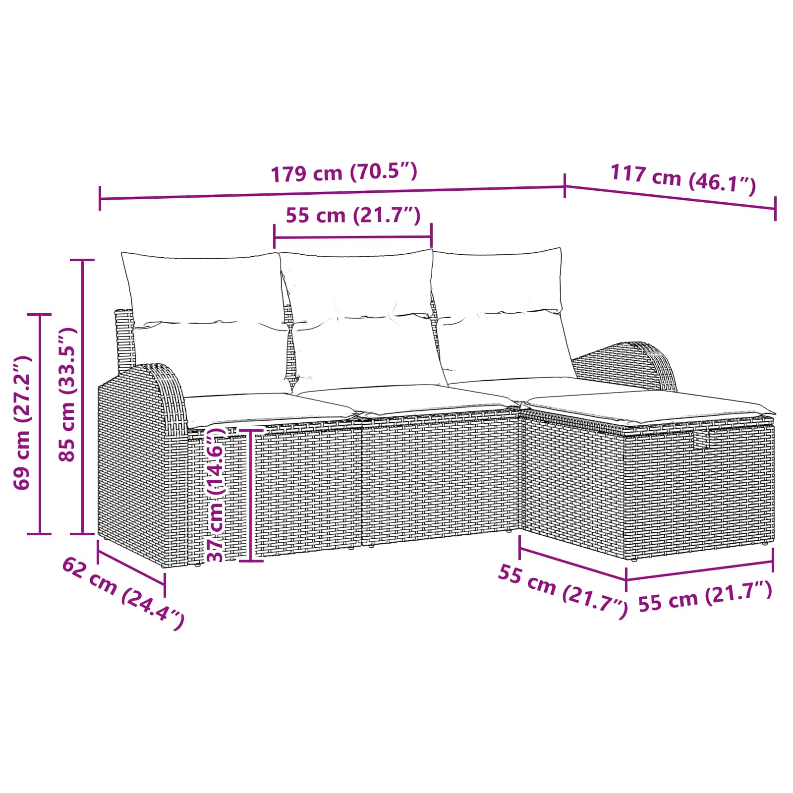 Sofa Set mit Kissen 4 pcs Braun und Rot Poly-Rattan