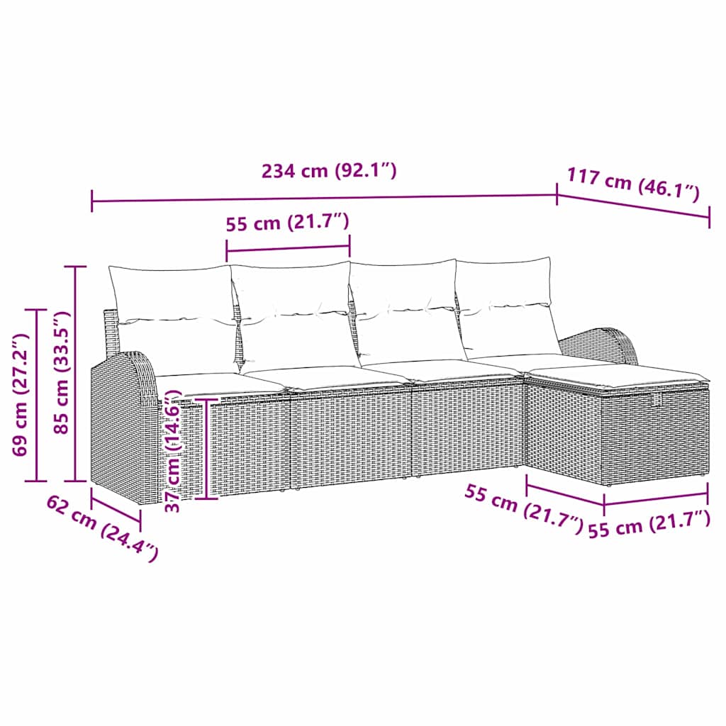 Sofa Set mit Kissen mit Speicher Grau Poly-Rattan