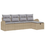 Sofa Set mit Kissen 5 pcs Beige und Hellgrau Poly-Rattan