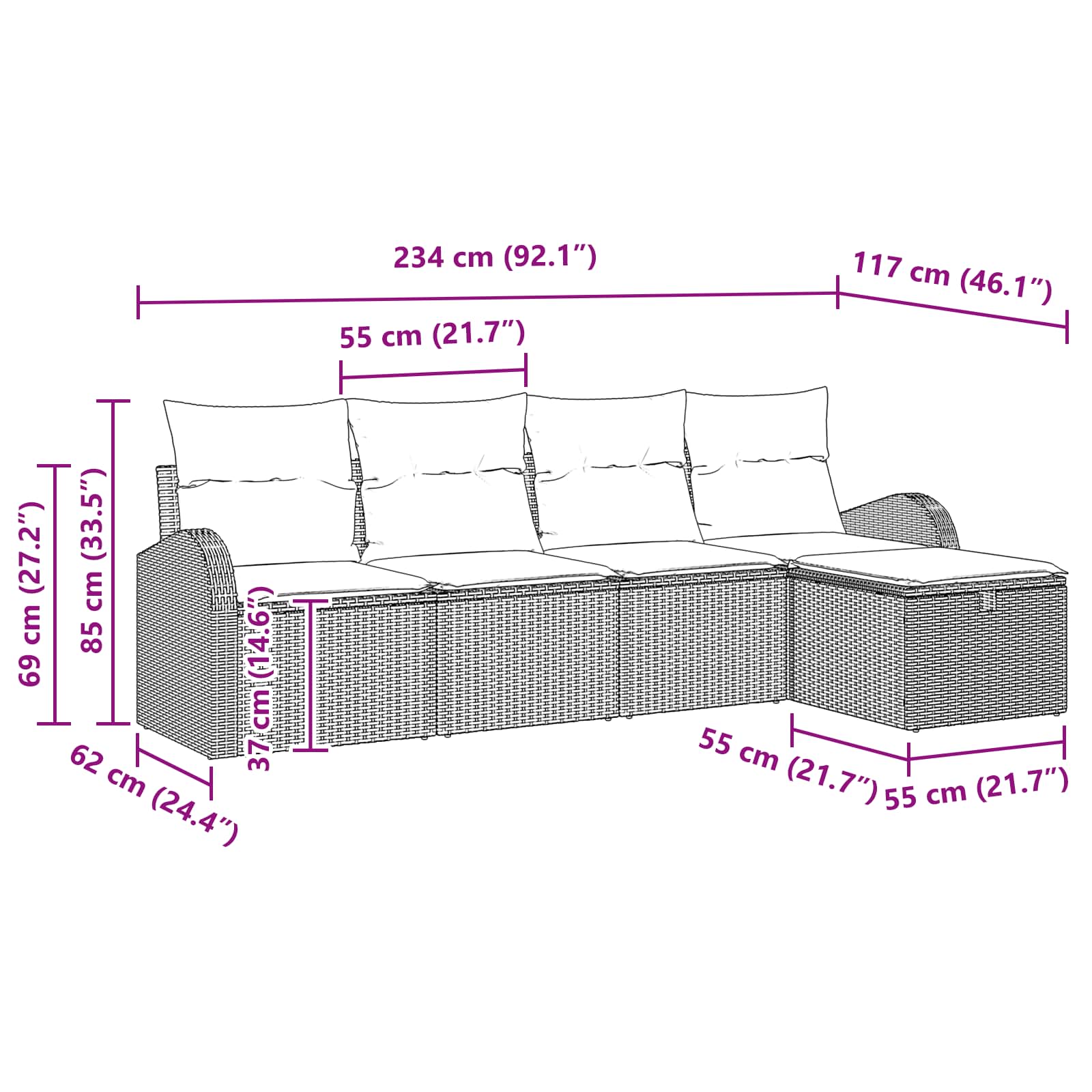 Sofa Set mit Kissen 5 pcs Beige und Hellgrau Poly-Rattan