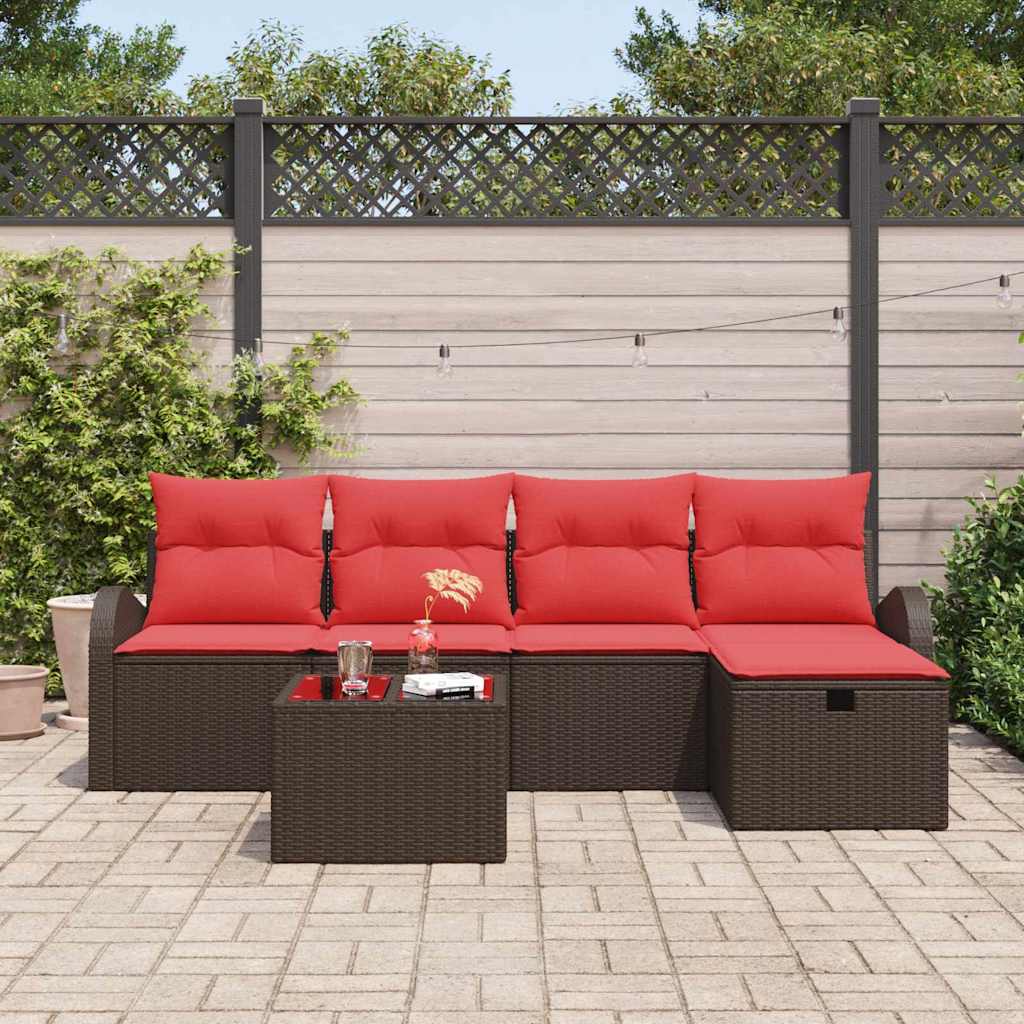 Sofa Set mit Kissen mit Speicher Braun und Rot Poly-Rattan