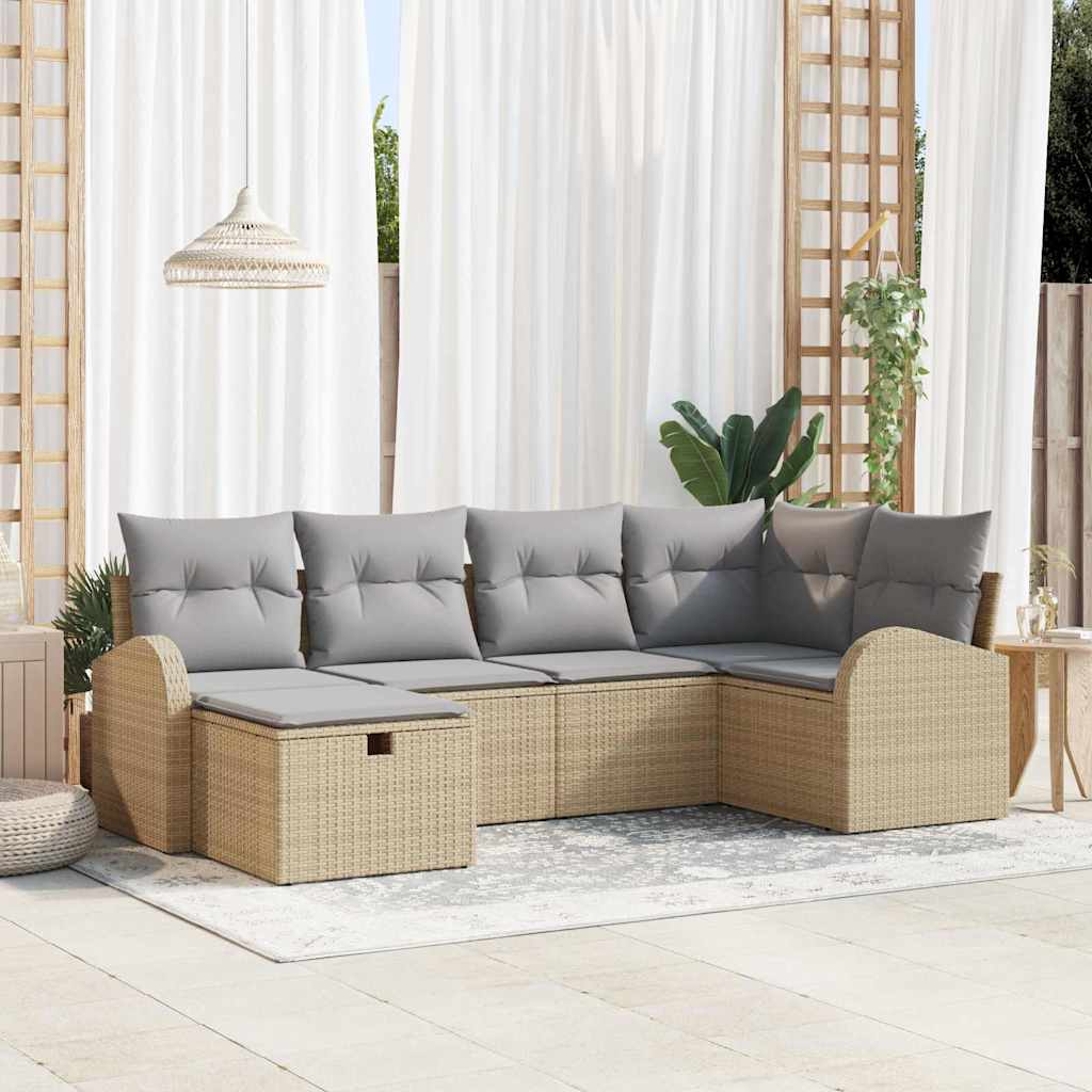 Sofa Set mit Kissen mit Speicher Beige und Hellgrau Poly-Rattan