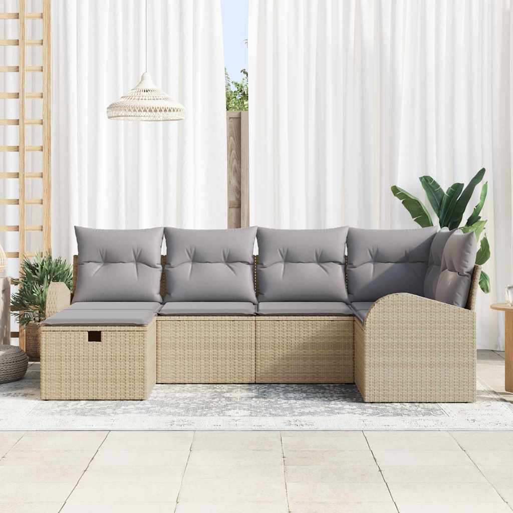 Sofa Set mit Kissen mit Speicher Beige und Hellgrau Poly-Rattan