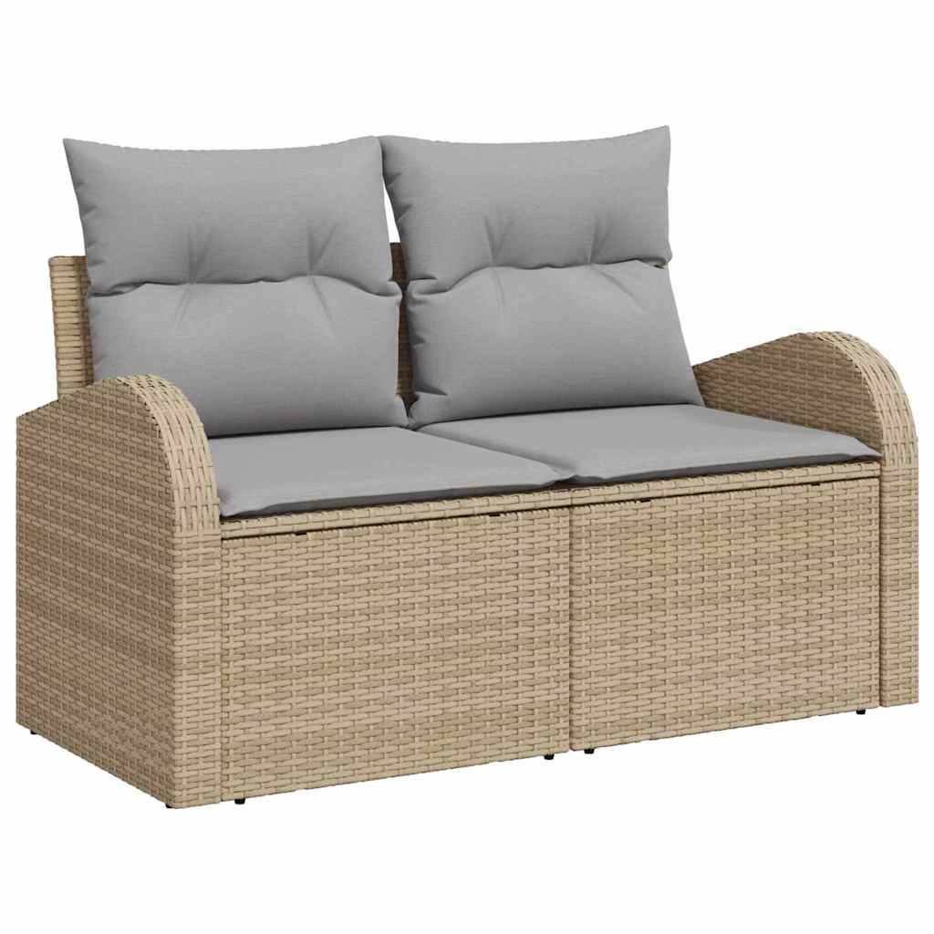 Sofa Set mit Kissen mit Speicher Beige und Hellgrau Poly-Rattan