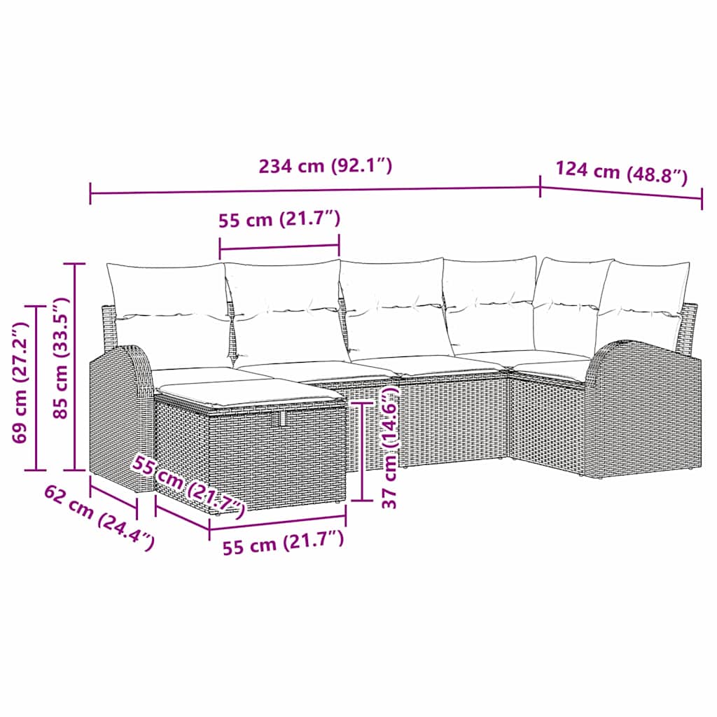 Sofa Set mit Kissen mit Speicher Beige und Hellgrau Poly-Rattan