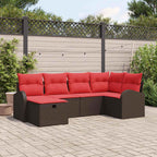 Sofa Set mit Kissen 6 pcs Braun und Rot Poly-Rattan