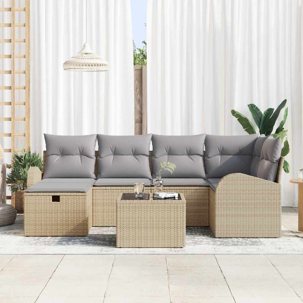 Sofa Set mit Kissen mit Speicher Beige und Hellgrau Poly-Rattan