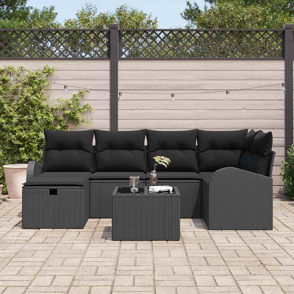 Sofa Set mit Kissen mit Speicher Schwarz Poly-Rattan