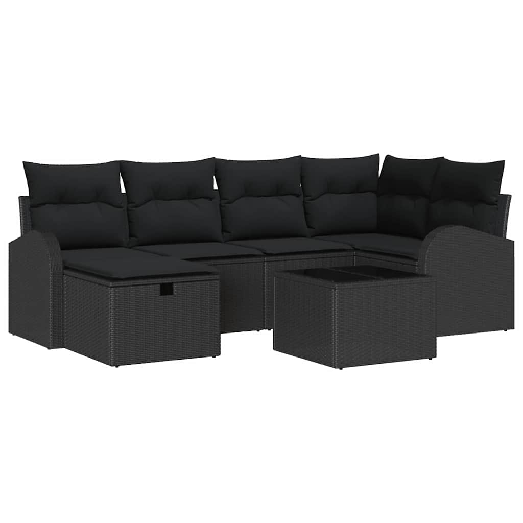 Sofa Set mit Kissen mit Speicher Schwarz Poly-Rattan