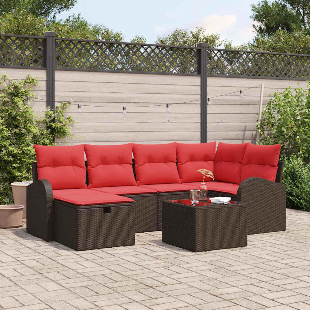 Sofa Set mit Kissen mit Speicher Braun und Rot Poly-Rattan