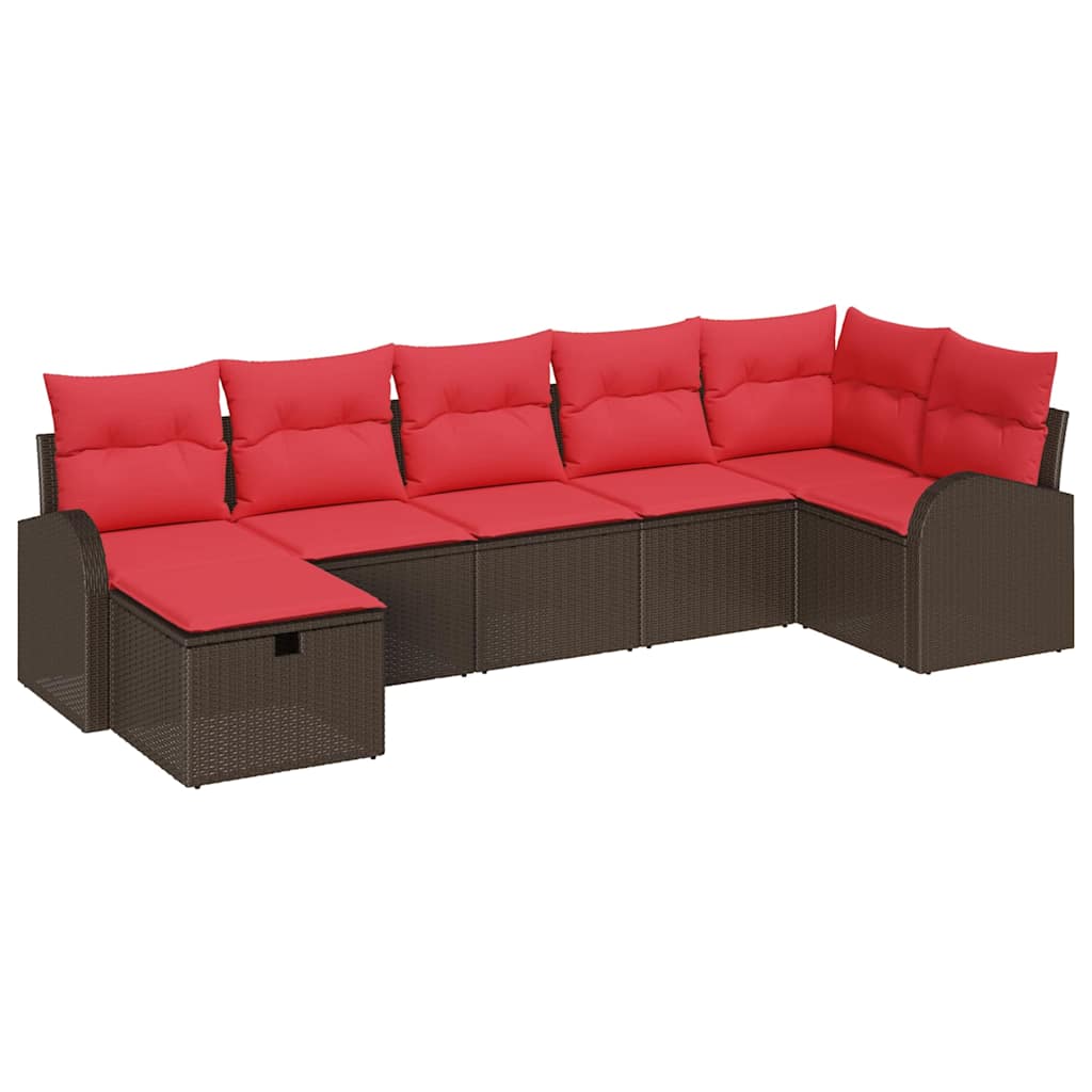 Sofa Set mit Kissen mit Speicher Braun und Rot Poly-Rattan