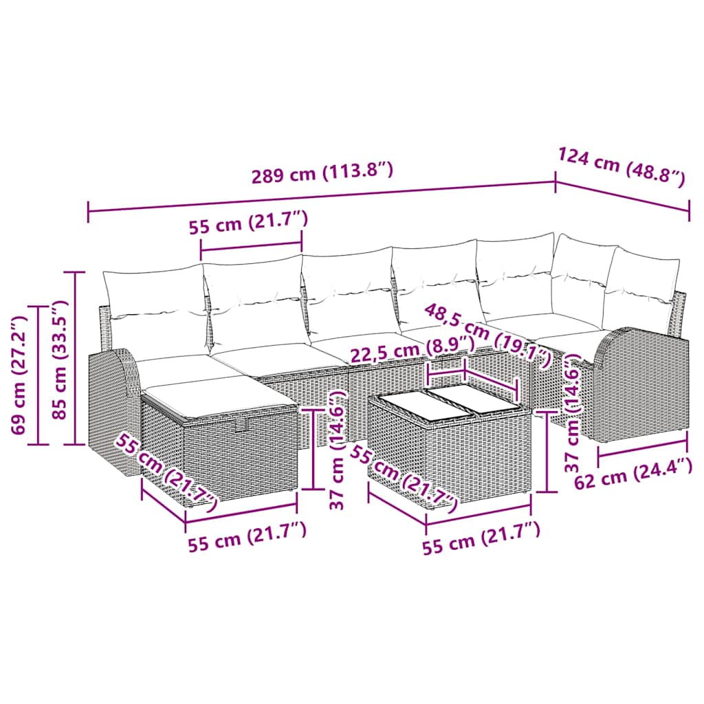 Sofa Set mit Kissen mit Speicher 8 pcs Schwarz Poly-Rattan