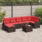 Sofa Set mit Kissen 8 pcs Braun und Rot Poly-Rattan