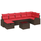 Sofa Set mit Kissen 8 pcs Braun und Rot Poly-Rattan