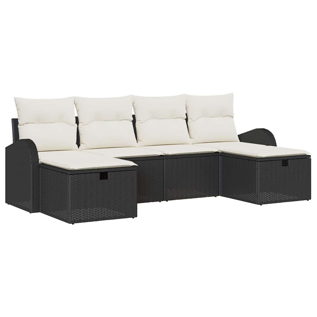 Sofa Set mit Kissen 6 pcs Schwarz und Creme Poly-Rattan