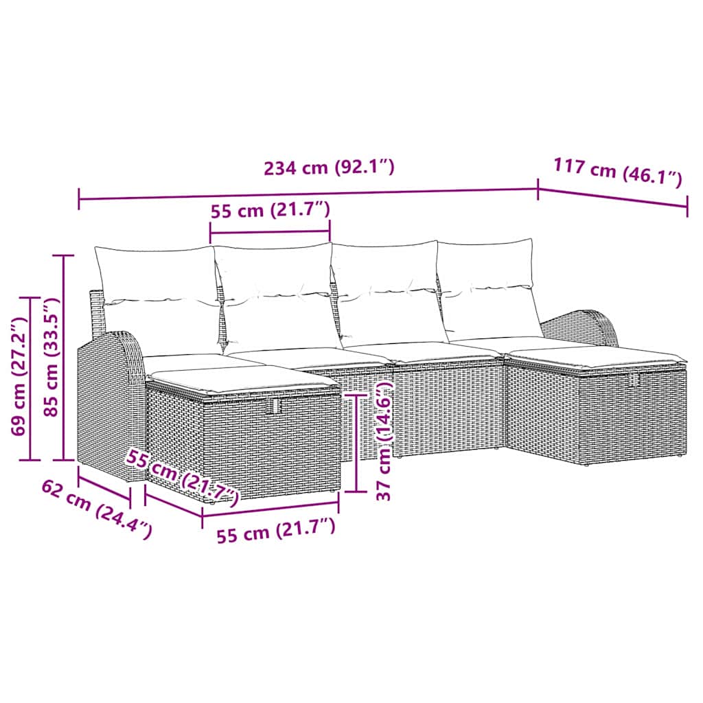 Sofa Set mit Kissen mit Speicher 6 pcs Schwarz Poly-Rattan
