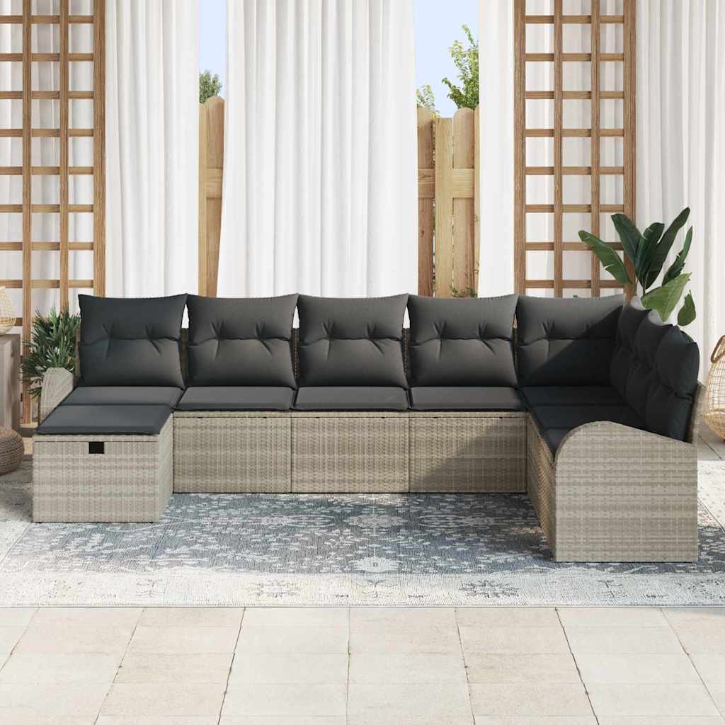 Sofa Set mit Kissen mit Speicher Hellgrau Poly-Rattan