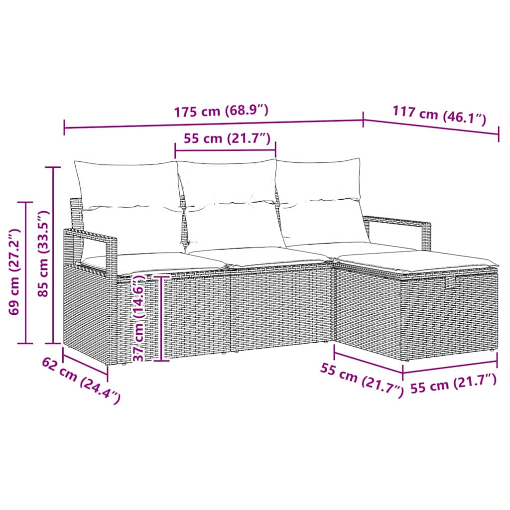 Sofa Set mit Kissen 4 pcs Beige und Hellgrau Poly-Rattan