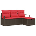 Sofa Set mit Kissen 4 pcs Braun und Rot Poly-Rattan