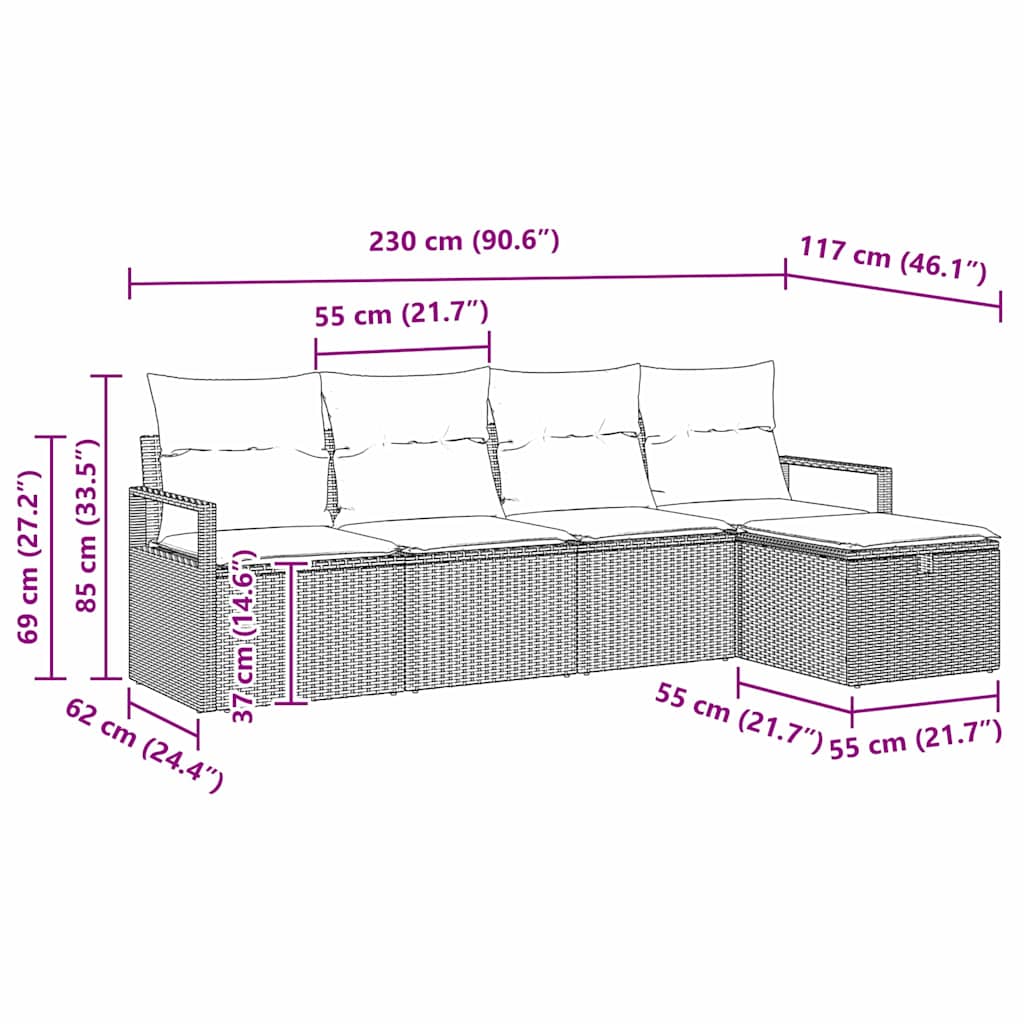 Sofa Set mit Kissen mit Speicher 5 pcs Schwarz Poly-Rattan