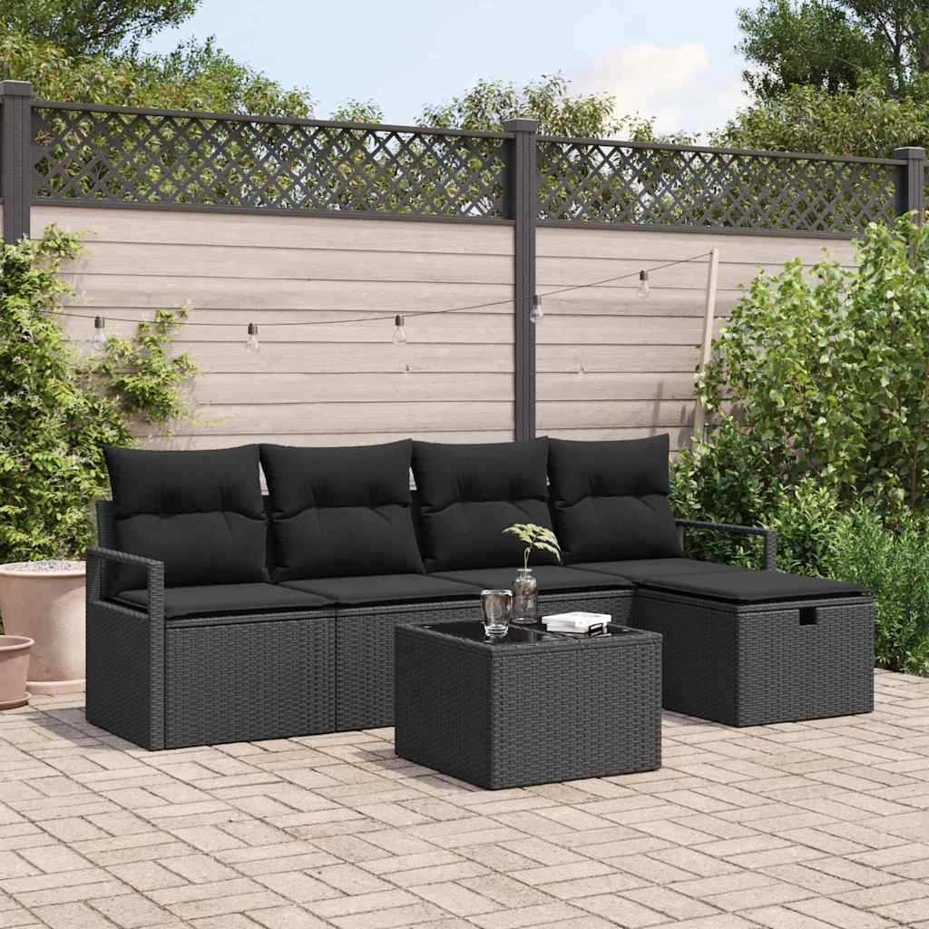 Sofa Set mit Kissen mit Speicher 6 pcs Schwarz Poly-Rattan