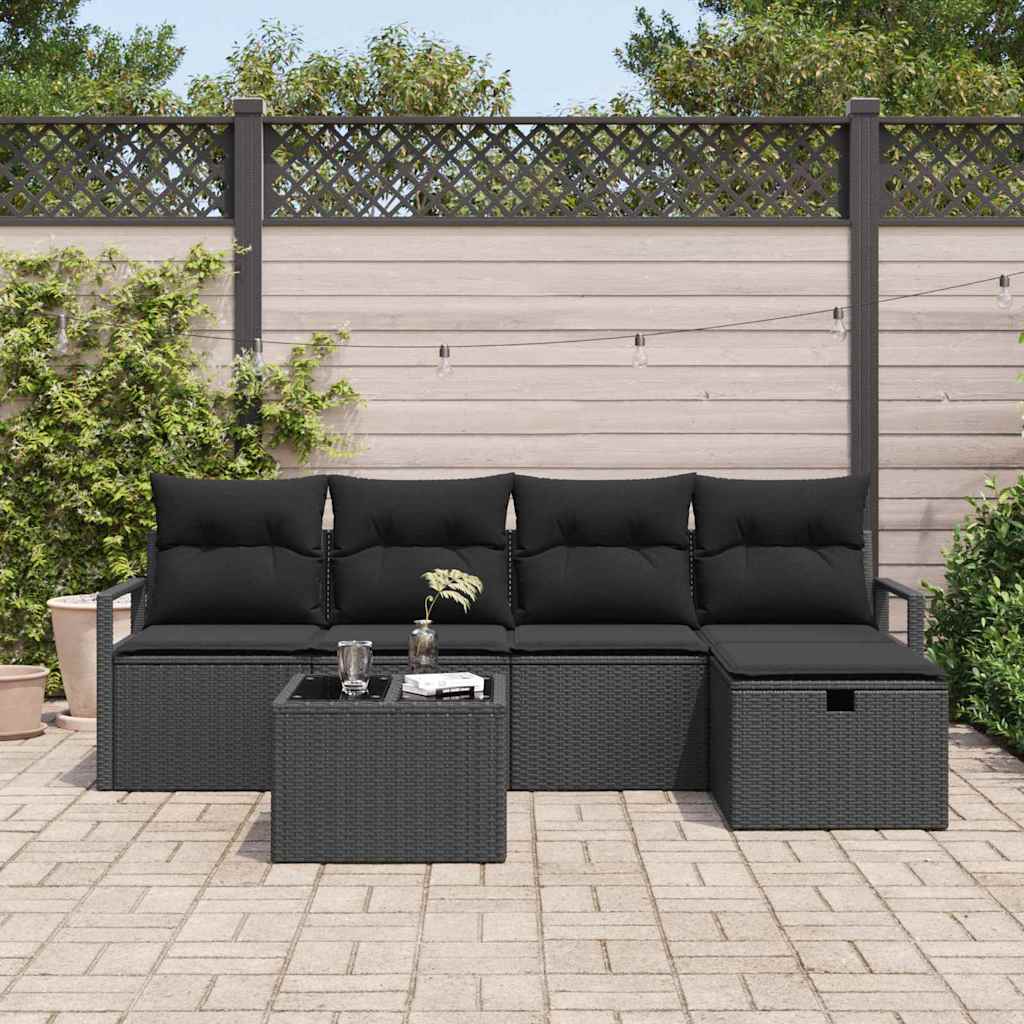 Sofa Set mit Kissen mit Speicher 6 pcs Schwarz Poly-Rattan