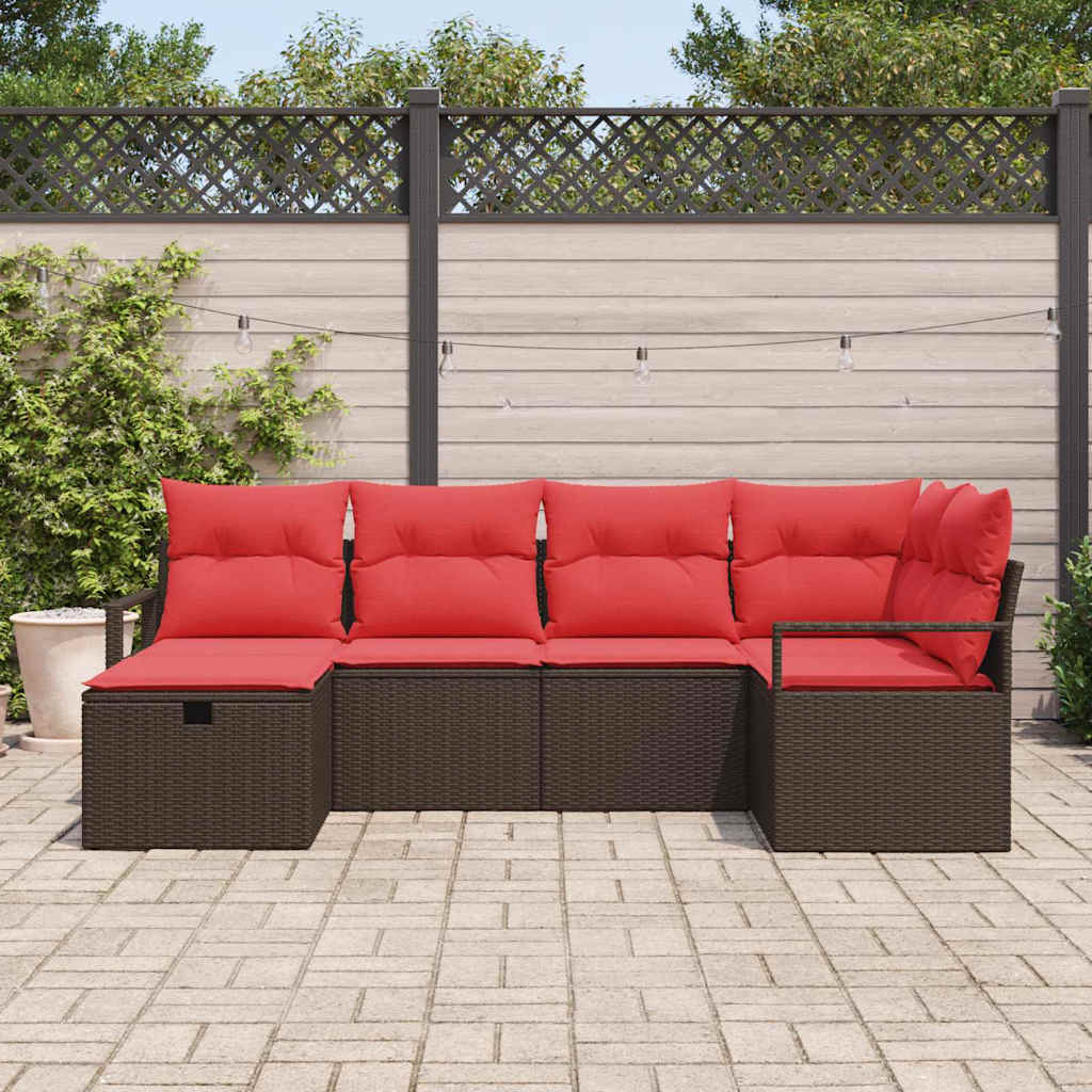 Sofa Set mit Kissen mit Speicher Braun und Rot Poly-Rattan