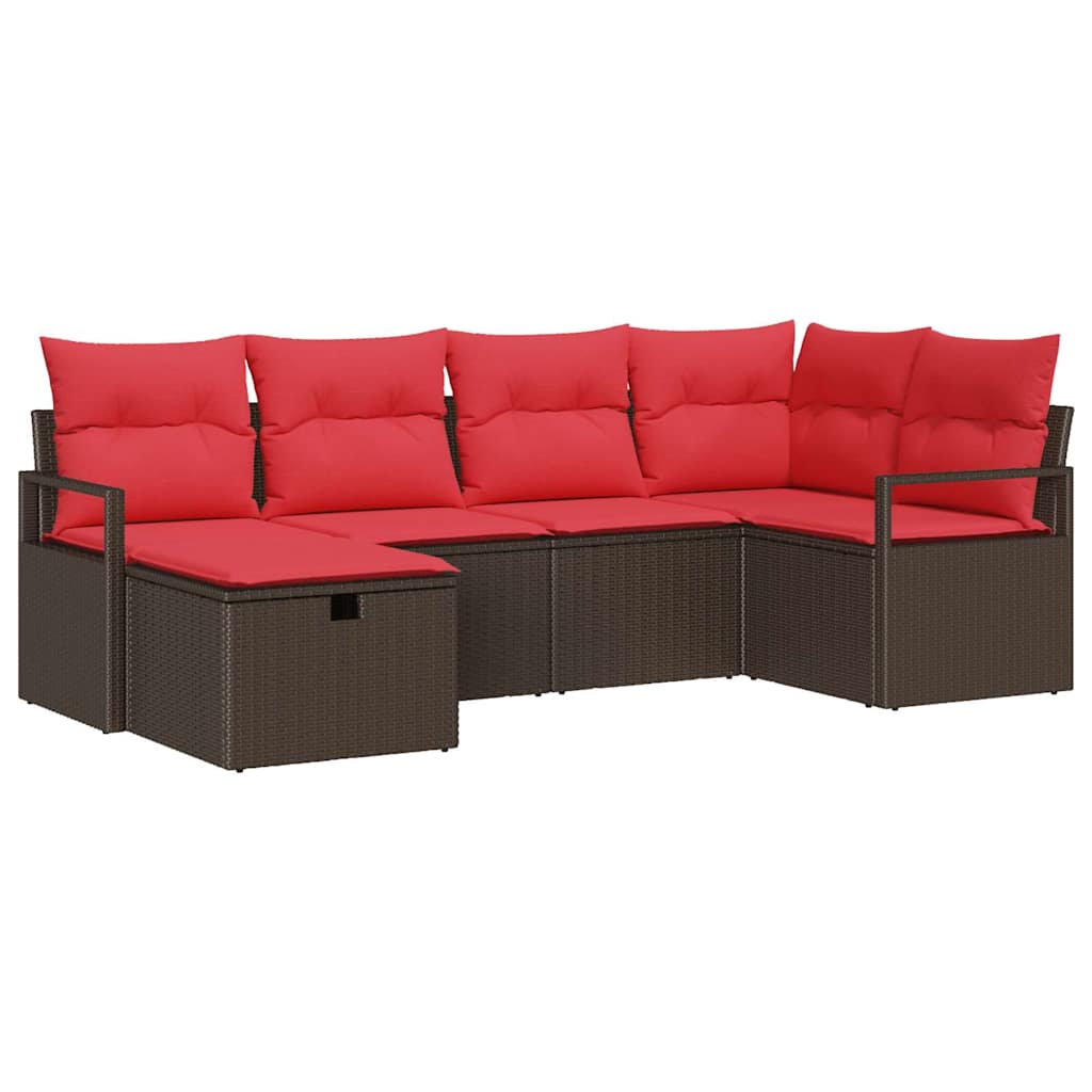 Sofa Set mit Kissen mit Speicher Braun und Rot Poly-Rattan