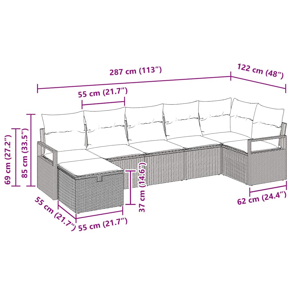 Sofa Set mit Kissen 7 pcs Beige und Hellgrau Poly-Rattan
