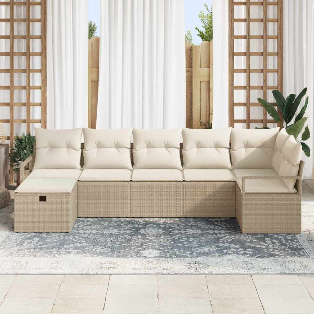 Sofa Set mit Kissen 7 pcs Beige und Creme Poly-Rattan