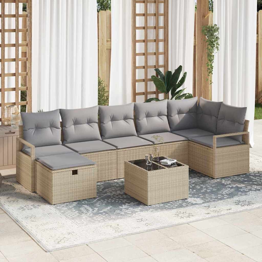 Sofa Set mit Kissen 8 pcs Beige und Hellgrau Poly-Rattan