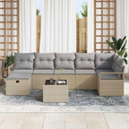 Sofa Set mit Kissen 8 pcs Beige und Hellgrau Poly-Rattan